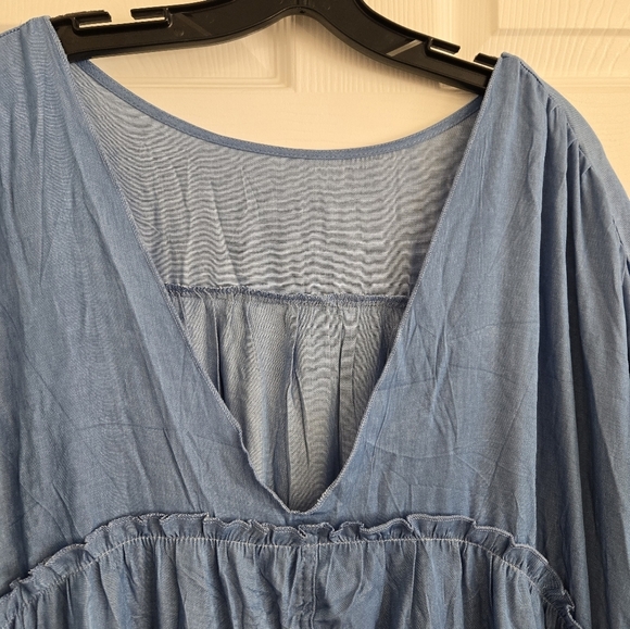 Ursime Tiered Maxi Dress Sz 5XL Blue Short Sleeve Rippled Layered Flowy Blue - Picture 3 of 12
